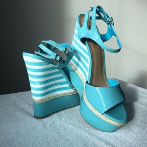 Sexy blue and white wedges with ankle strap